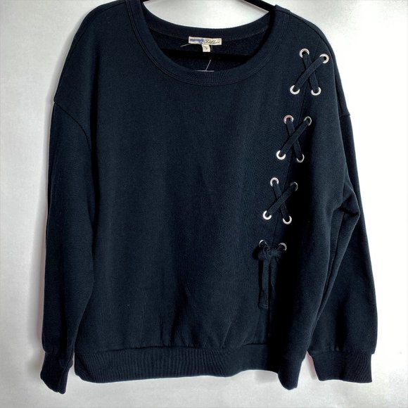 NEW EXPRESS ONE ELEVEN BLACK LACE UP SWEATSHIRT TOP SMALL - Picture 1 of 3